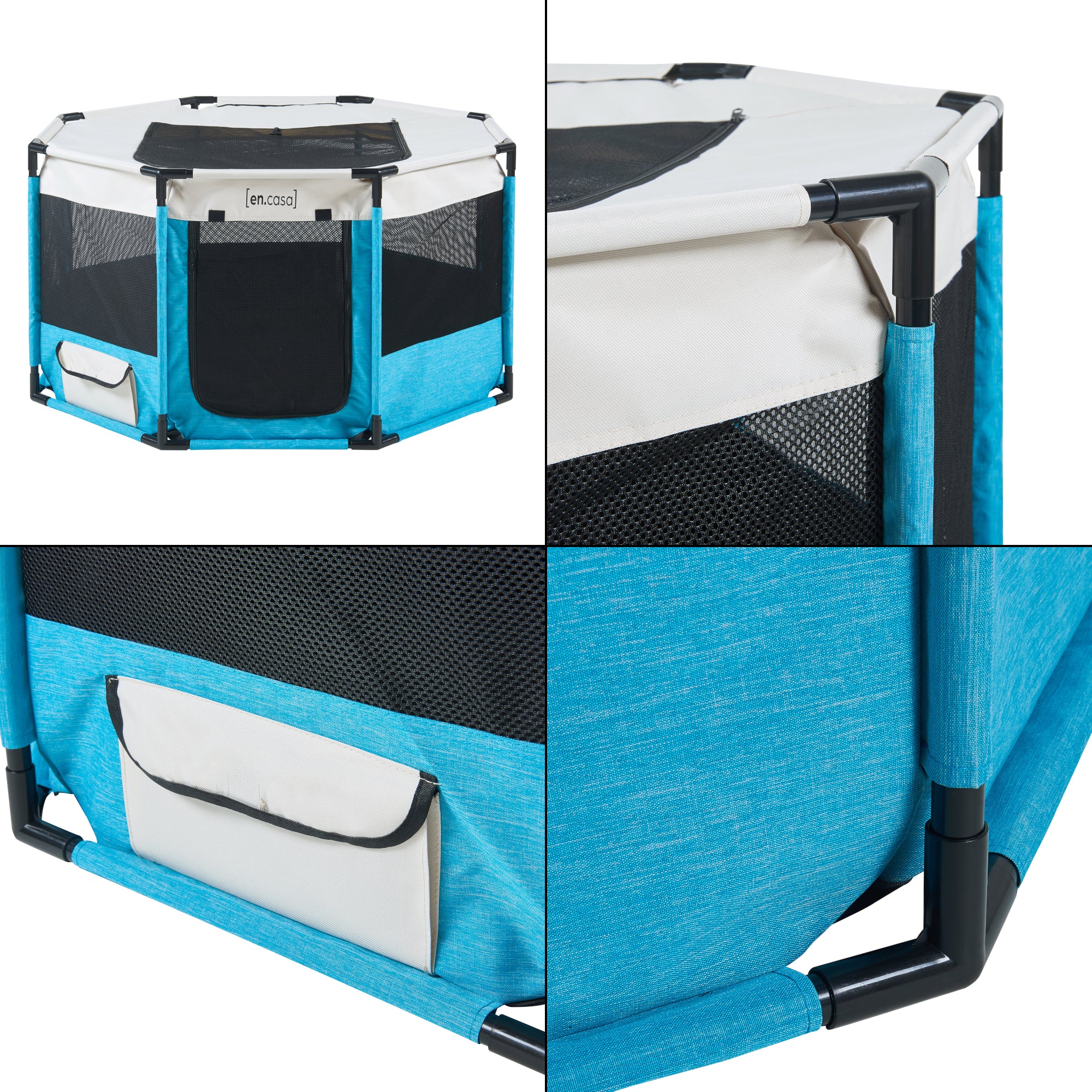 Kennel Nærøysund Rifugio Coperto per Cani e Gatti 112 x 112 x 62 cm Blu / Beige [en.casa]