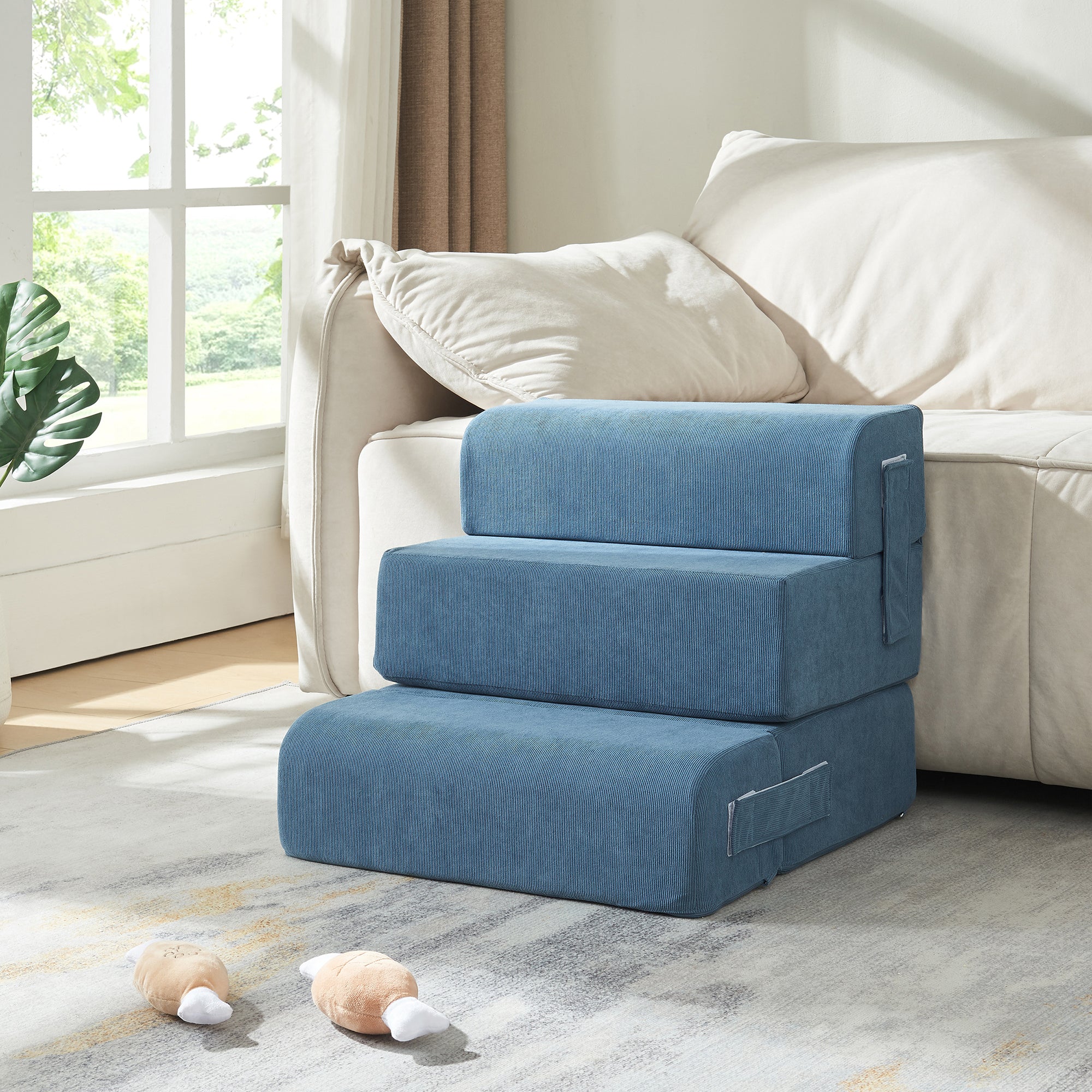 Scaletta Cuccia Modulare Joelerhatra per Animali Domestici in Velluto a Coste - Blu [en.casa]