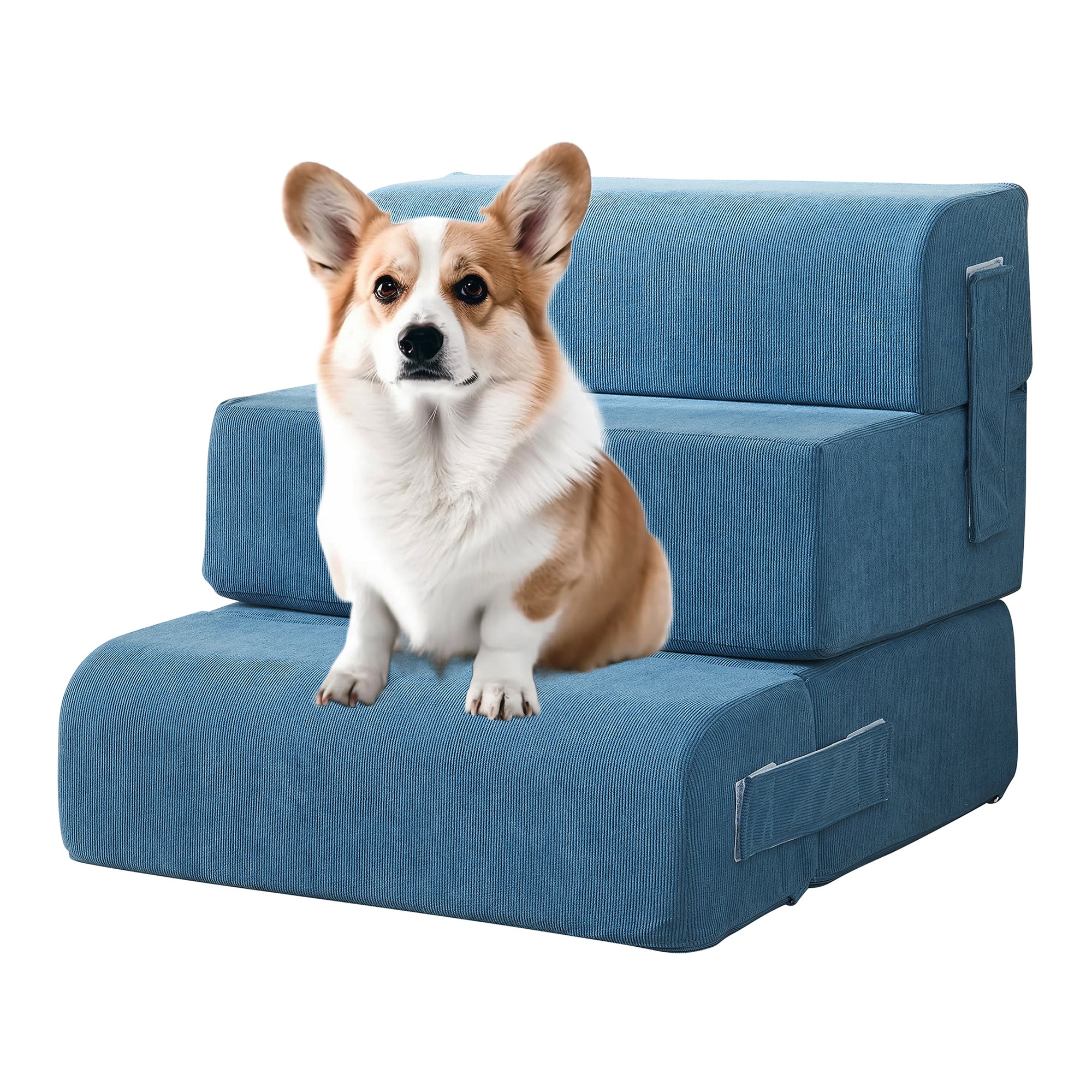 Scaletta Cuccia Modulare Joelerhatra per Animali Domestici in Velluto a Coste - Blu [en.casa]