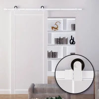 Kit per Porta Scorrevole con Binario 183cm, Rotelle e Minuteria Inclusa, Bianco