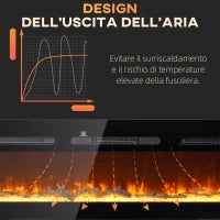 Camino Elettrico 1800W Regolabile con Telecomando, in Acciaio e Vetro Temperato, 152.4x15.8x45 cm, Nero