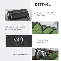 Lettino Prendisole Pieghevole con Cuscino, Poggiatesta e Tasca Laterale, 58x189x32.5 cm, Grigio Chiaro