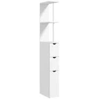 Mobiletto Colonna Bagno, Mobile Bagno con Cassetti, Mensole Aperte, Armadietto, 15 x 33 x 136,5 cm, Bianco