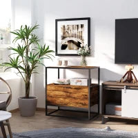 Credenza in Stile Industriale, Comò Vintage in Legno e Metallo per Soggiorno o Camera con 1 Cassetto 73x45.5x76cm