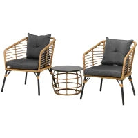 Set da Bistrò 3 Pezzi con 1 Tavolino e 2 Sedie, Resistente alle Intemperie, 62 cm x 65 cm x 78 cm, Sabbia e Grigio Scuro