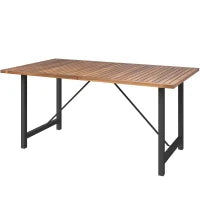 Tavolo da Giardino 160x90 cm in Legno di Acacia e Acciaio con Piano a Doghe, Teak