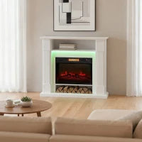 Camino Elettrico 1800W Regolabile con Fiamma 3D, Ripiano, Timer e Telecomando, 105x27x97 cm, Bianco