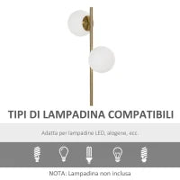 Lampada da Terra con 2 Paralumi a Sfera e Interruttore a Pedale, 35x35x165cm, Oro e Bianco