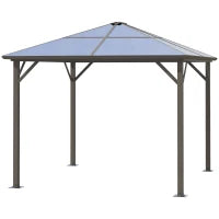 Gazebo da Giardino con Tetto in Policarbonato e Struttura in Alluminio, 3x3m, Caffè