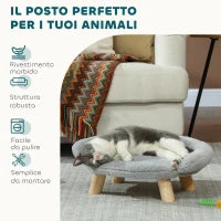 Cuccia Divanetto per Cani e Gatti Sfoderabile in Peluche con Schienale, 47x40x20 cm, Grigio