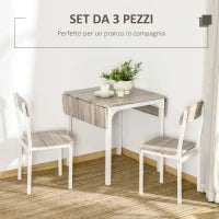 Set con Tavolo Pieghevole e 2 Sedie da Pranzo in Legno e Metallo, Colore Legno