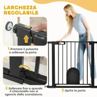 Cancellino per Cani Regolabile con Porta Piccola e Chiusura Automatica, 75-103x76cm, Nero