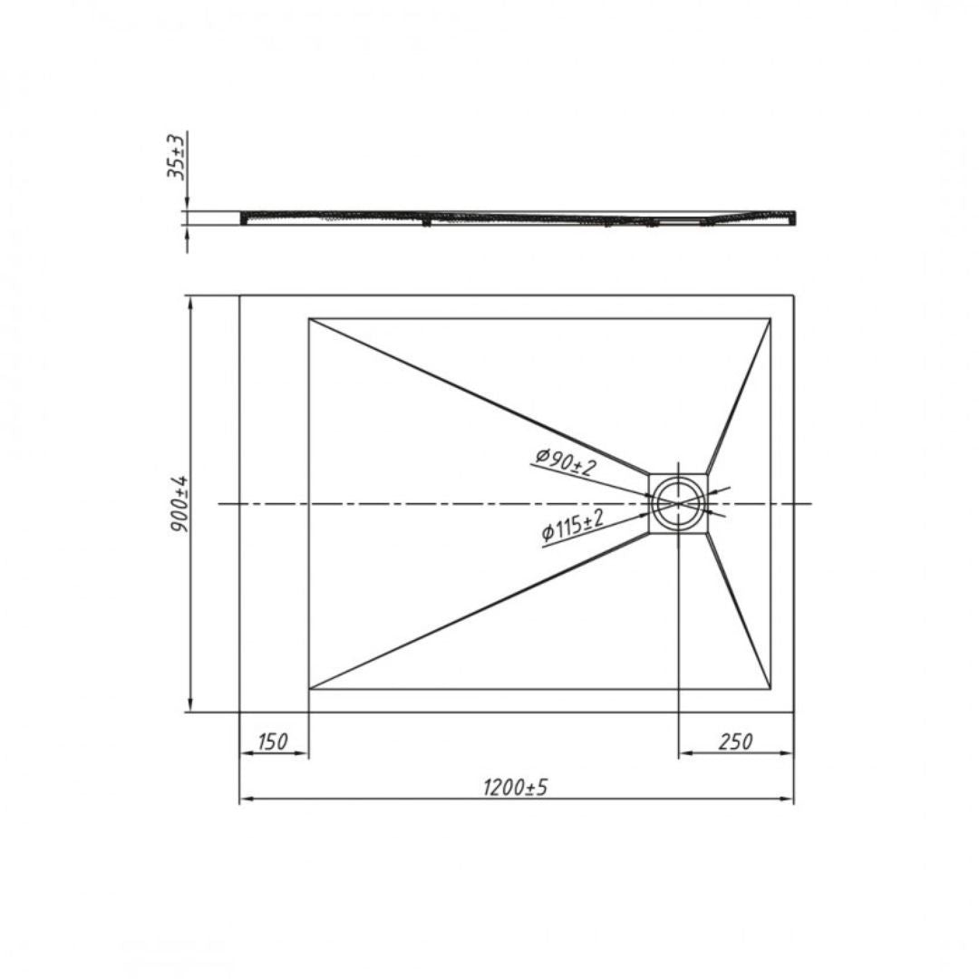 Piatto doccia mineral marmo resina antiscivolo h3,5 cm con piletta *** finitura- bianco opaco, misure l120 x p90 x h3...