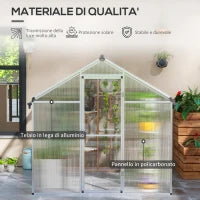 Serra da Giardino in Policarbonato con Finestra, Porta con Blocco e Grondaia, 2.5x2x2m