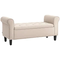 Panca Fondo Letto in Tessuto Vellutato con Spazio Portaoggetti e Braccioli, 126x48.5x57 cm, Beige