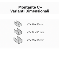 Montante c standard 2 m acciaio zincato sp 0,6 mm fissaggio cartongesso 16 pz *** misure 47 x 99 x 50 mm, confezione 1