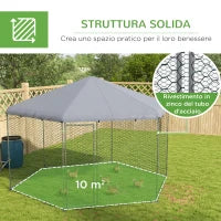 Recinto per Galline con Tetto e Porta Bloccabile in Acciaio per 10-15 Animali, 4x3.5x2.6m