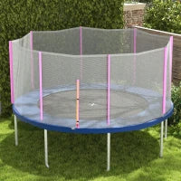 Rete di Protezione per Trampolini a 8 Pali con Ingresso con Cerniera, in PE, Ø366x180 cm, Nero e Rosa