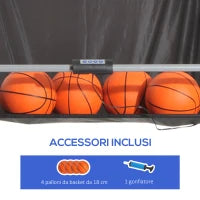Canestri Basket con Tabellone LED, 4 Palloni e 8 Modalità di Gioco, 205x110x205 cm, Bianco e Nero