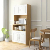 Mobile Dispensa Alto in Truciolato a 4 Ante con Armadietti e Ripiano Aperto, 80x40x180 cm