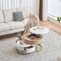 Set di Tavolini da Salotto Sovrapponibili Regolabili in Altezza con Due Cassetti, Design Elegante in MDF, 70x70x42/56,5 + 60x60x24 cm, Bianco