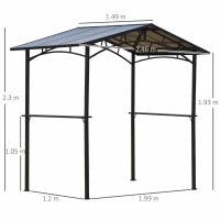 Gazebo da Giardino per Barbecue BBQ con Tetto in PC e Mensole Laterali, 246x149x230cm, Nero