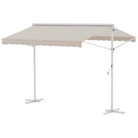 Tenda Parasole a Doppia Pendenza 3 x 3 m, Retrattile Manualmente, Inclinazione Regolabile, Anti-UV, in Acciaio e Poliestere Impermeabile, Beige