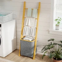 Mobile per Bagno in Bambù con Portasciugamani a 3 Barre e Cesto per Biancheria Sporca Estraibile da 48 L, Grigio