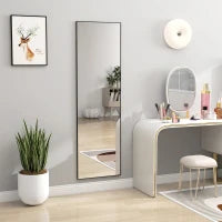 Specchio a Figura Intera da Parete o da Terra in Metallo e Lega di Alluminio, 50x2x161.5 cm, Nero