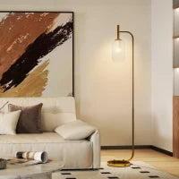 Lampada da Terra Moderna con Paralume in Vetro e Interruttore a Pedale per Lampadine E27, Oro