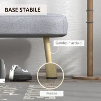 Panca Imbottita Fondo Letto in Tessuto con Gambe in Acciaio Effetto Legno, 114x38x45cm, Grigio