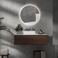 kleankin Specchio Bagno con Luci LED Regolabili, Interruttori Touch e Design Antiappannamento, Ø70 cm