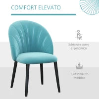 Set 2 Sedie da Salotto e Sala da Pranzo Imbottite, in Metallo e Tessuto Effetto Velluto Verde Chiaro, 52x54x79 cm