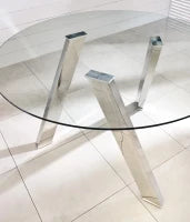 E-STYLO Tavolo fisso con top in vetro temperato e gambe in metallo grigio cromato, 120cm X 120cm H. 75cm.