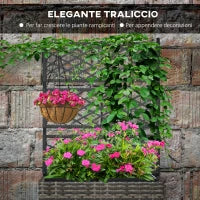 Fioriera con Grigliato per Rampicanti con 2 Vasi in Acciaio e Rattan PE, 57x30x107cm, Grigio