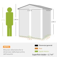 Casetta da Giardino Porta Attrezzi in Acciaio, Tetto inclinato e 4 Prese d'Aria, 152x132x188cm