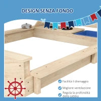 Sabbiera per Bambini 3-7 Anni con Tettuccio e Set da Cucina, in Legno di Abete, 180x103x144.5 cm