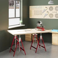 Set 2 Cavalletti da Lavoro Telescopici 80-130 cm Pieghevoli, in Acciaio Q195, 68x58x80 cm, Rosso e Argento