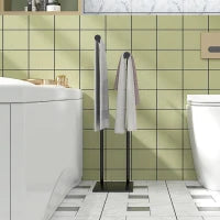 Porta Asciugamani Bagno da Terra Autoportante a 2 Bracci in Metallo, 35.5x20x78cm, Nero