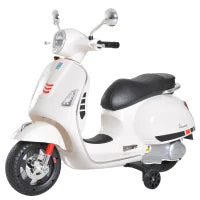 Moto Elettrica per Bambini Design Vespa, Batteria 6V con Suoni e Luci, Età 3-6 Anni, Bianco