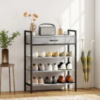 Porta Scarpe a 4 Livelli, Stand per Ingresso per Fino a 9 Paia di Scarpe, Pannello Truciolare, Metallo, Grigio