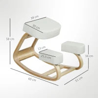 Sedia Ergonomica con Inginocchiatoio in Legno di Betulla e Cuscino, 51x69x58 cm, Crema