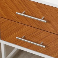 Comodino Moderno a 2 Cassetti in Metallo e Legno 40x39x48cm Marrone e Bianco