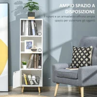 Scaffale Libreria con 3 Ripiani e 1 Armadietto in Legno, 40x30x129.5cm - Bianco