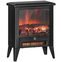Caminetto Elettrico da 1800W con Effetto Fiamma a 3 Intensità, in Metallo e Vetro, 36x21x47 cm, Nero
