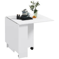 Tavolo Pieghevole Salvaspazio a 2 Ribalte per 6 Persone con Ripiani e Ruote, Bianco