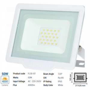 Optonica proiettore led smd luce bianco neutro 50 watt 4000 lumen 4500k