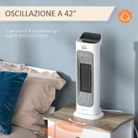 Stufetta Elettrica Oscillante con Telecomando, Temperatura Regolabile e Timer, Potenza 1000W/2000W, 17.6x13.7x50cm, Bianco