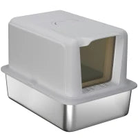 Toilette per gatti, Vasca in Acciaio Inossidabile, Filtro, Paletta, per Gatti fino a 6 kg, 40,5 x 60,5 x 41,5 cm, Grigio/Argento