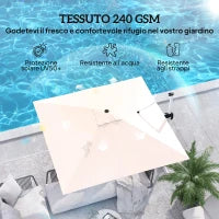 Ombrellone a Braccio Inclinabile con Base a Croce, in Poliestere, Alluminio e Metallo, 295x295x260 cm, Cachi